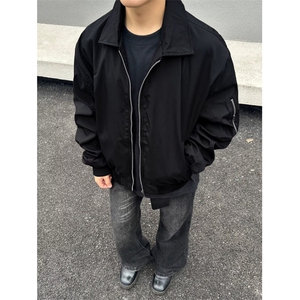 黑色解构短款外套男款春季美式翻领工装哈灵顿夹克cleanfit棒球服图片