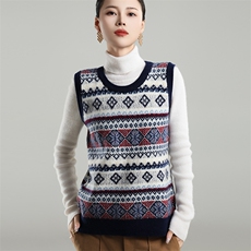 女士冬季保暖羊毛马甲时尚提花设计简约百搭舒适显瘦，女装马甲，奢优羊绒