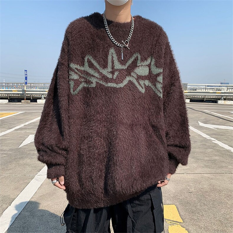 秋冬季美式街头设计感圆领针织衫男潮慵懒风毛衣外套M1618-P56，男装针织衫/毛衣，星座512-4