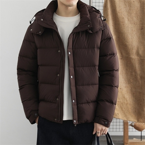 2025冬季90白鸭绒保暖羽绒服男连帽休闲纯色御寒上衣百搭外套图片