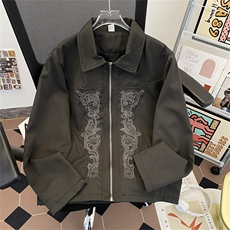 ins美式复古雕花西部刺绣短款翻领夹克男JK06631-P75，男装夹克，星座308B-2