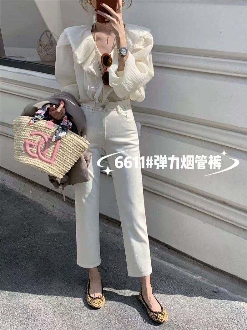 2025年夏季微弹九分牛仔烟管裤时尚百搭通勤简约，女装牛仔裤，湘姗