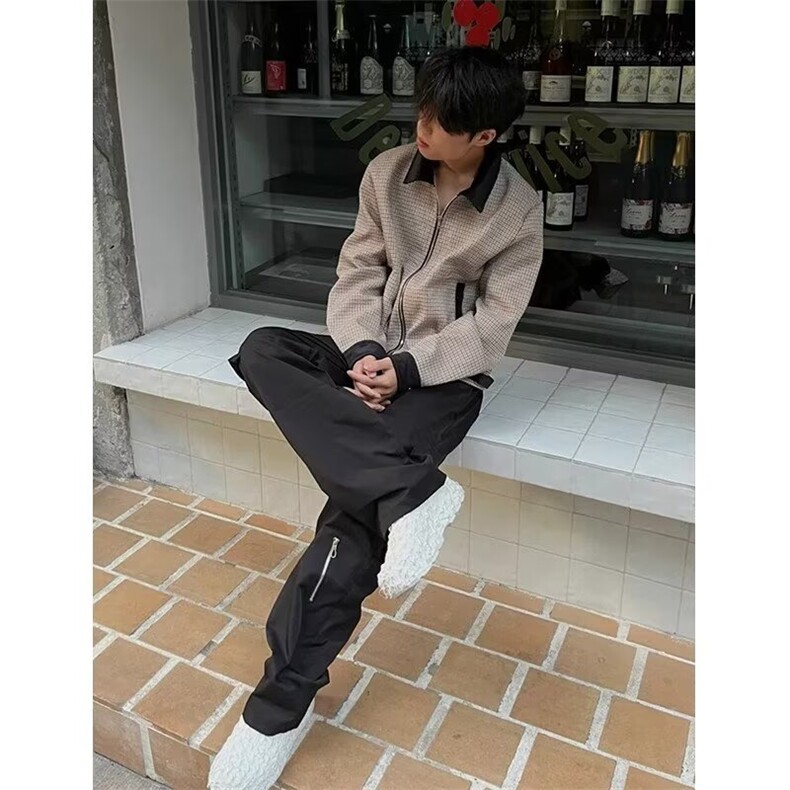【网图现货】千鸟格翻领拼接外套男1188/P75,男装夹克,星座205-3