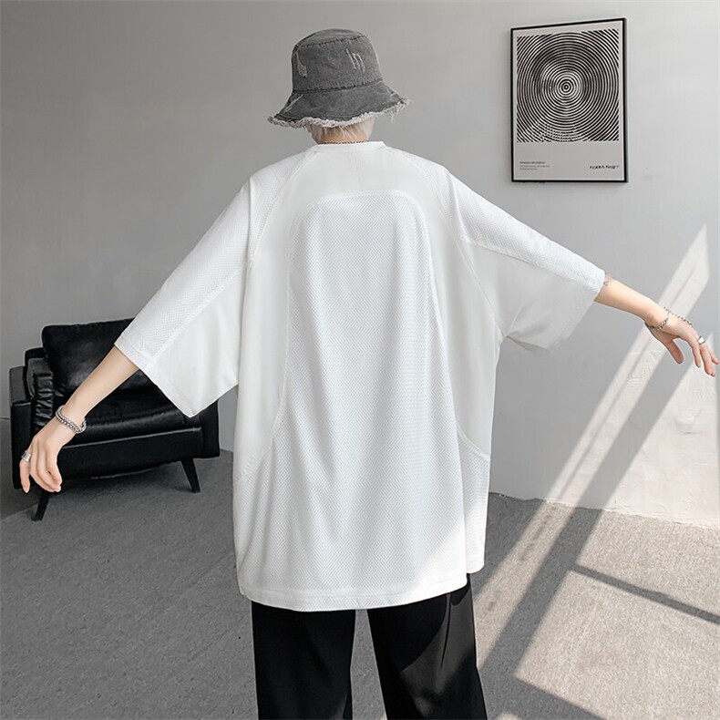 8XL-M 特大码日系复古山西速干镂空拼接短袖T恤上衣男DX319P50图片