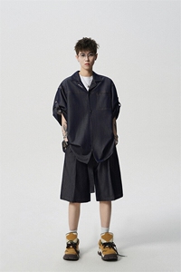 8XL-M 夏季简约高级感冰丝牛仔古巴领男休闲痞帅宽松套装潮TZ109图片