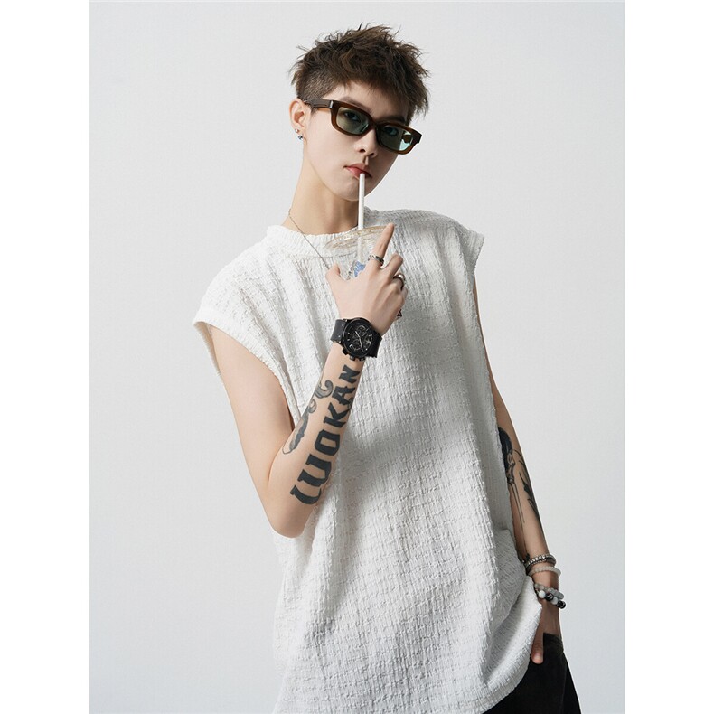 无影墙定织肌理纹路重磅背心无袖T恤男坎肩内搭上衣G1131特P22，男装背心/马甲，电商A339