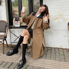卡其色中长款翻领风衣外套女2024春秋新款小个子高级感英伦风大衣，女装风衣，蝶眷