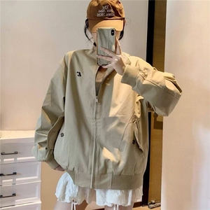 复古立领棒球服外套女款春秋新款宽松休闲卡其色夹克HH717 P54图片