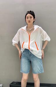 亮色拉链设计连帽防晒外套图片
