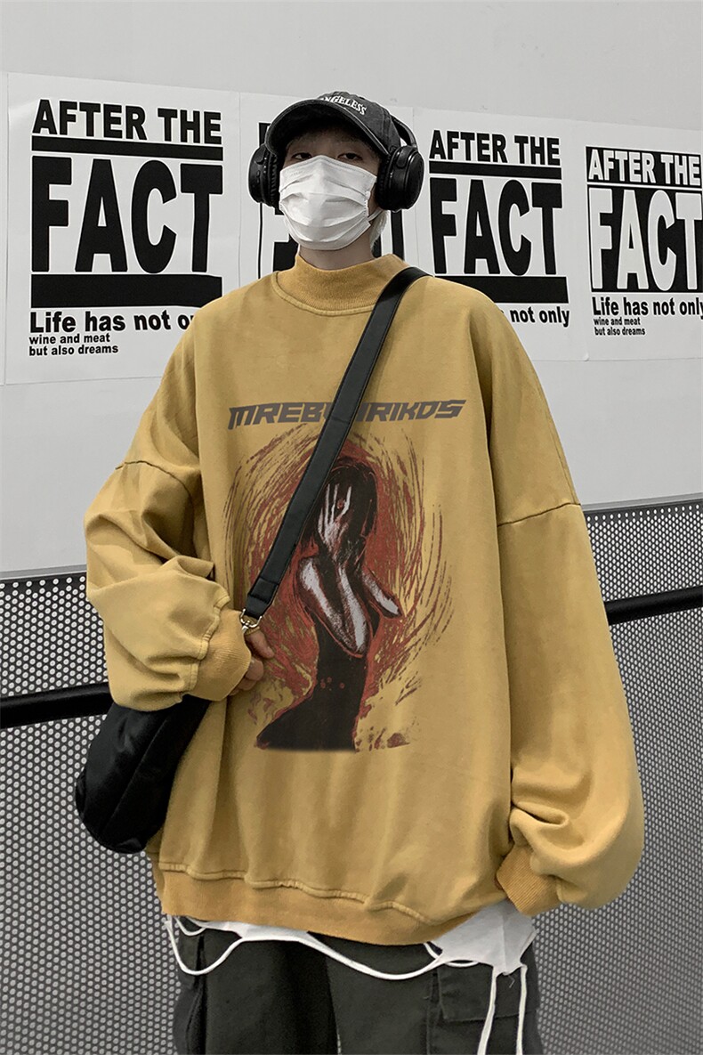 水洗做旧加绒加厚卫衣男23冬高领人物印花打底衫XZ514-2-X57-P78,男装T恤,星座514-2(原B239)