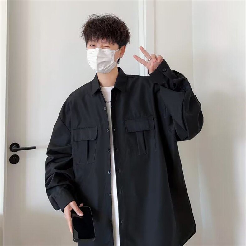 工装衬衫男长袖韩版宽松潮流外套港风日系痞帅衬衣秋装EE006-P35,男装衬衫,星座911-3