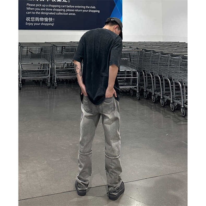 拉链ins美式高街hiphop直筒大码牛仔裤货号K667P65图片