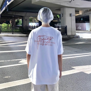 抖音得物供货210克现货宽松纯棉美式潮牌印花落肩袖纯棉T恤AT2172图片