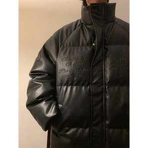 冬款字母肌理压花立领棉衣boy美式盐系加厚保暖棉服A071-589-P115图片