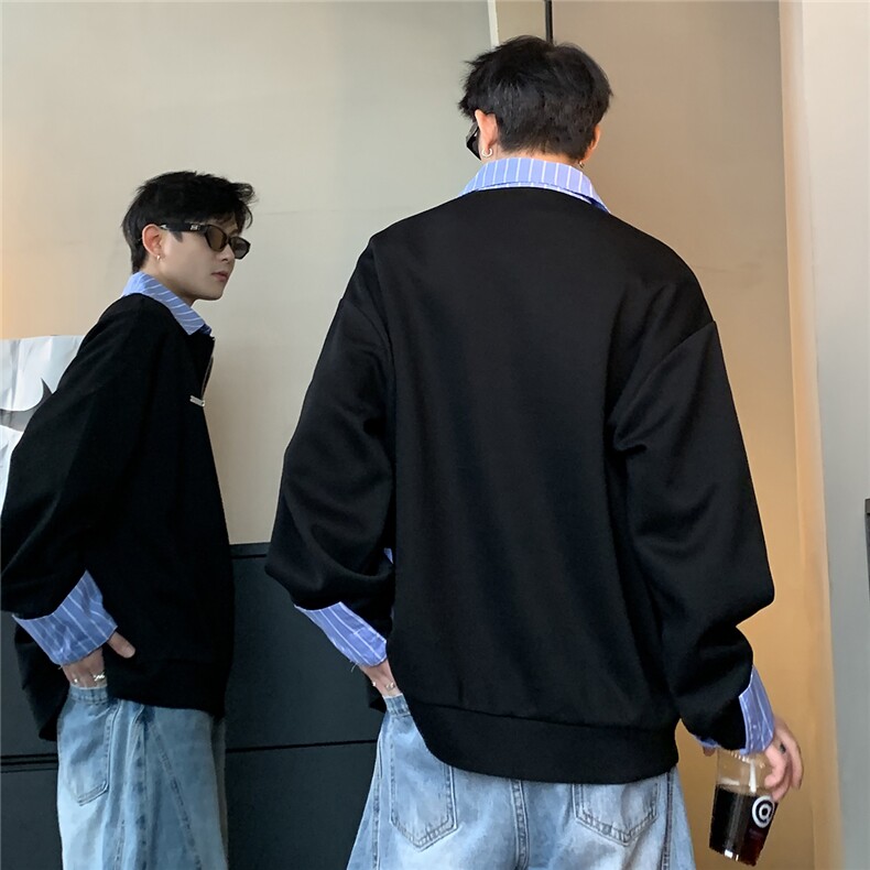 学院风假两件POLO衫翻领拉链卫衣早秋小众长袖内搭打底衫W100-P58,男装Polo衫,电商C307