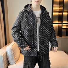 迷彩格子外套男春秋款连帽青少年春装冲锋衣夹克大码JK076-P100，男装夹克，星座308B-2