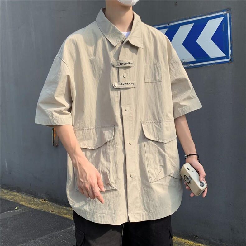 日系复古立体多口袋工装短袖衬衫P42,男装衬衫,星座1116-2