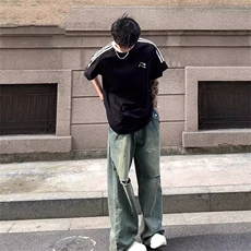 夏季美式高街重磅纯棉三条杠织带撞色男女短袖T恤ZD625-特P30，男装T恤，电商A486-1