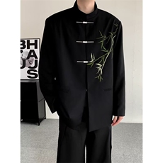 新中式翠竹中山装唐装男装西服结婚订婚男垫肩风外套W6586-P65，男装西服，星座412-3