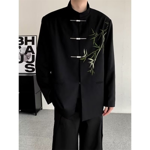 新中式翠竹中山装唐装男装西服结婚订婚男垫肩风外套W6586-P65图片