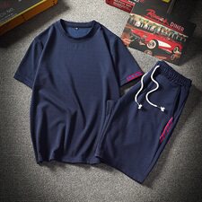 海边度假短袖t恤男沙滩半袖衣服套装男士运动短装两件套DS86T，男装T恤，电商A102