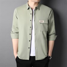 春季新款立领纯棉潮流衬衫百搭宽松休闲长袖男士衬衣QLM77274-P80图片
