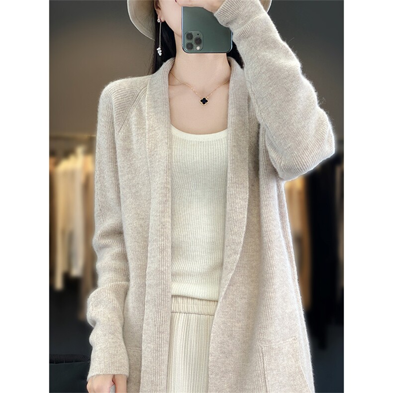 25秋冬100%纯羊毛开衫女披肩针织毛衣宽松带兜外套慵懒羊绒衫上衣,女装羊毛衫,绒汀羊绒