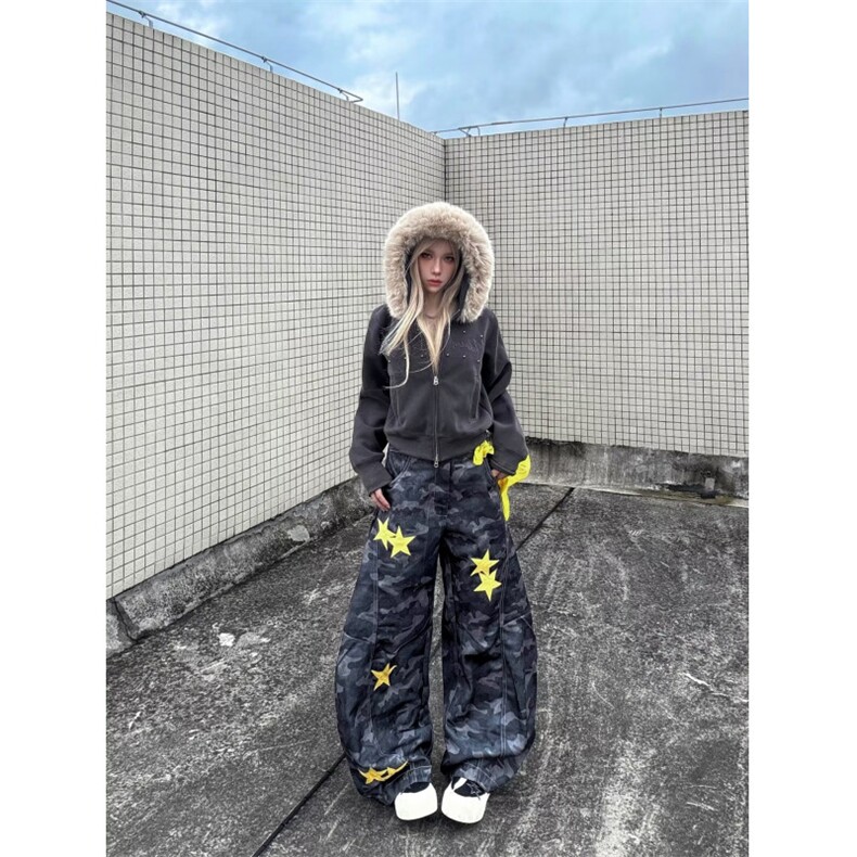 W10873-P58网图现货百搭简约新款流行星星潮流弯刀迷彩牛仔裤,男装牛仔裤,星座1608