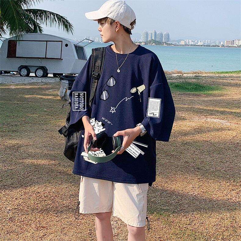 Q11115-P30春夏季七分袖t恤男大码五分袖男短袖中袖,男装T恤,电商A040