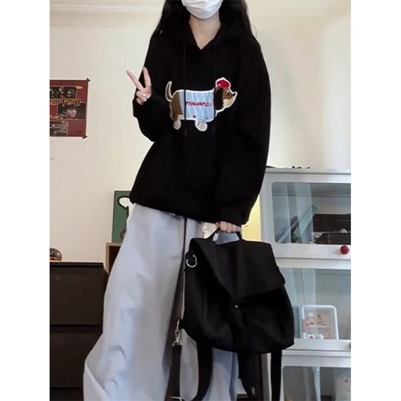 腊肠狗磅美式高街潮流绣花连帽卫衣男百搭宽松外套上衣女WY7059,女装短外套,星座1116A（原606A-3）