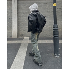 美式ins高街hiphop重工艺水洗微喇复古蓝牛仔裤货号K2320P55控78，男装牛仔裤，电商A063