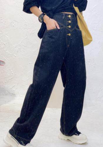 秋款四粒牛仔阔腿长裤，其它，玫瑰共和国