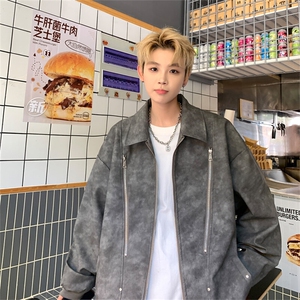 特P80控138控148加棉特批95设计外套男流拉链皮夹克男PJ2418