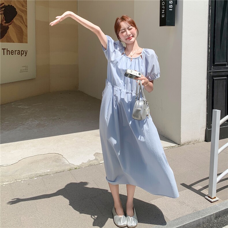蓝色镂空收腰法式连衣裙2025新款女初夏大方得体独特超好看长裙子,女装连衣裙,2C166