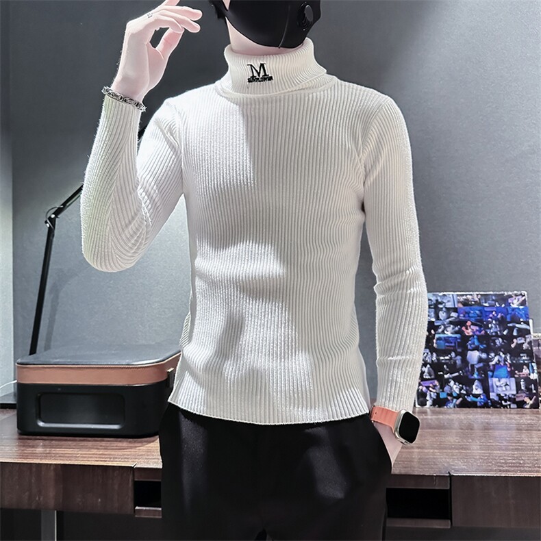 痞帅男士高领套头纯色打底毛衣社会小伙店主风301C-M54-特P38控58，男装T恤，星座301C（原B323）