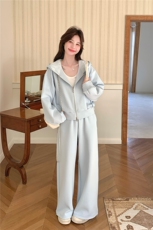【现货】蓝色时尚休闲蕾丝连帽卫衣裤子套装女606-P180-K288，女装套装/套裙，2C126
