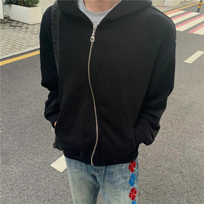 美式cleanfit连帽重磅弯曲拉链高级感短款卫衣男春秋季Boxy外套潮,男装卫衣,星座506A
