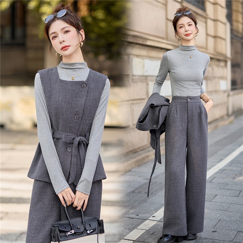 2026春季时尚西装马甲阔腿裤套装女装秋冬通勤气质职业穿搭三件套，女装套装/套裙，众宇琦