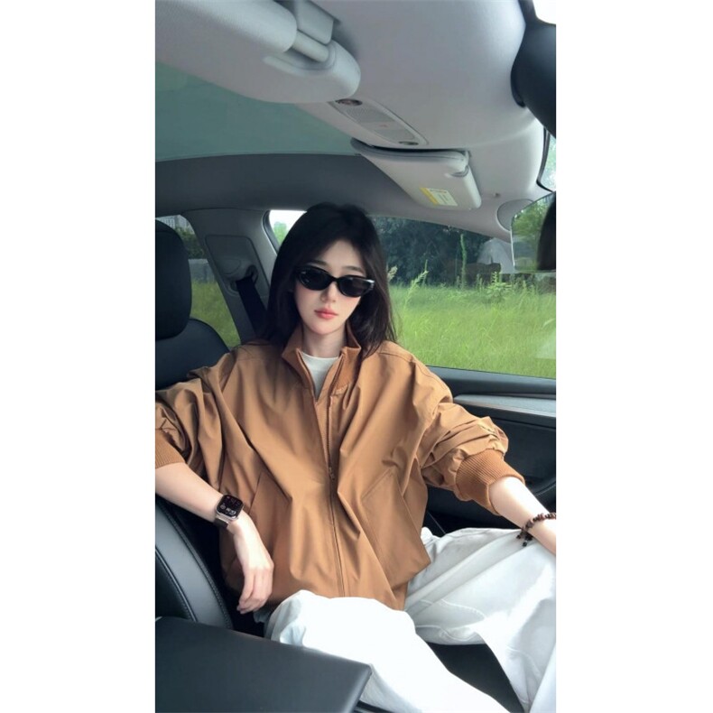 现货 26春装美拉德立领飞行夹克纯色复古廓形高街棒球服外套图片
