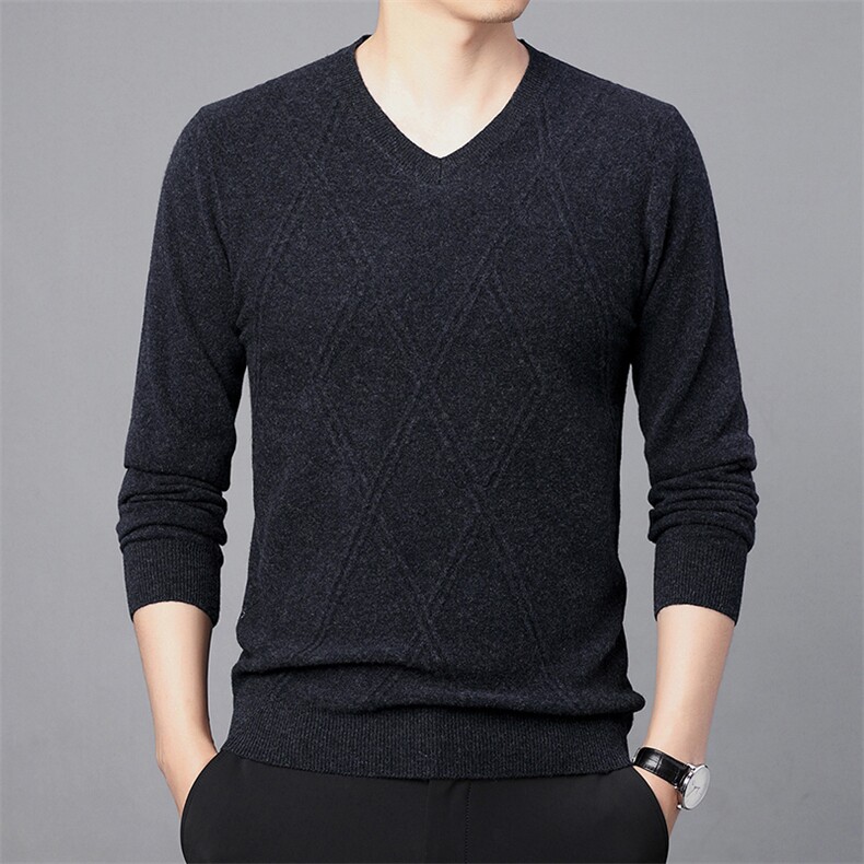 CM61083钱塘2020-2中青年男士纯色百搭V领简约冬季羊毛衫P142,男装针织衫/毛衣,钱塘207-2