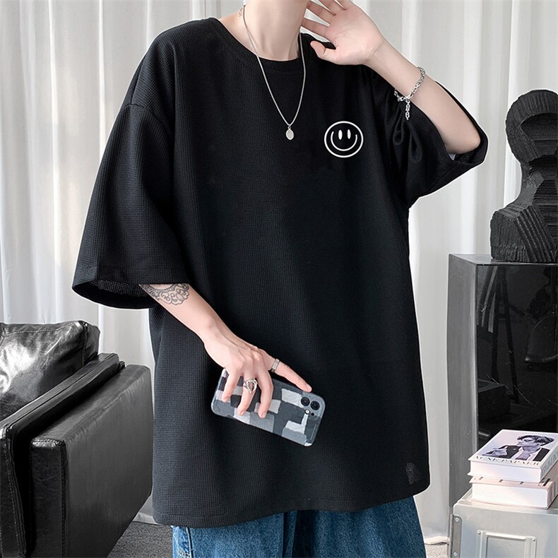 HT73224-P22 华夫格t恤男短袖男大码五分袖  短句风图片