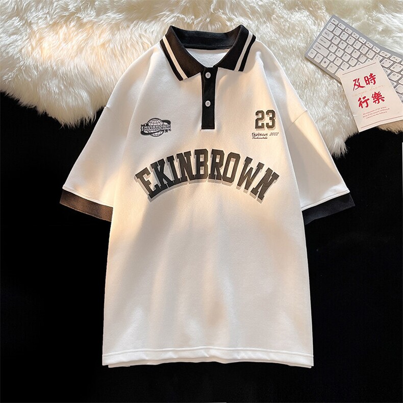 1港风polo衫潮大码M-5XL情侣风翻领短袖T恤男DP7741P45控68,男装T恤,星座226-2