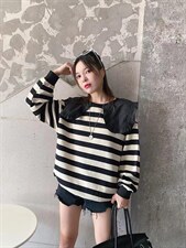 爱美欧现货条纹大领子卫衣，女装卫衣/绒衫，爱美欧