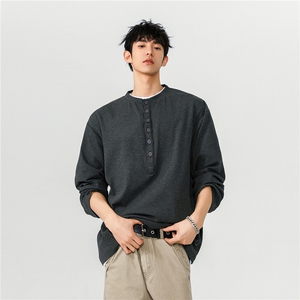 主推 慵懒风亨利领长袖T恤垂感百搭cleanfit打底衫男 H1052特P35图片