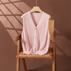 秋新款V领单排扣马甲背心女无袖针织坎肩外穿短款羊绒衫，女装马甲，朵沐纯羊绒