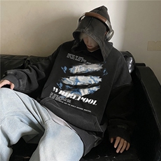 港风复古水洗宽松卫衣高街潮流印花上衣JK23462特批53控88，男装卫衣，星座605(原A050)
