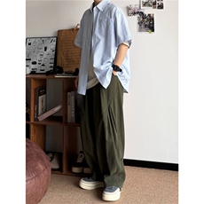 日系条纹衬衫短袖男女夏季新款宽松休闲男生衬衣外套CDA03-P28，男装T恤，星座208-5