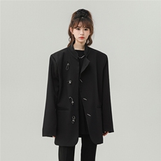 中式金属盘扣设计西服女成分：96%聚酯纤维4%氨纶XF77071P85控128，男装西服，星座226-1