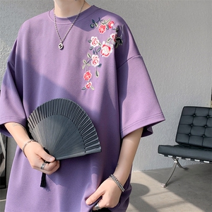 DSA059-T10023-特批25 夏季高品质菠萝格刺绣短袖大码五分袖T恤图片