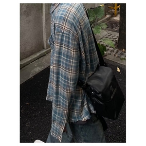 1506/QC050/P35美式高街潮牌复古格子新款宽松衬衣美式情侣外套图片